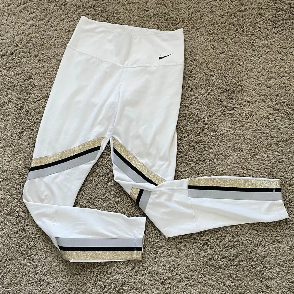 Nike One Icon Clash Women's 7/8 Leggings White Gold Stripe sz S